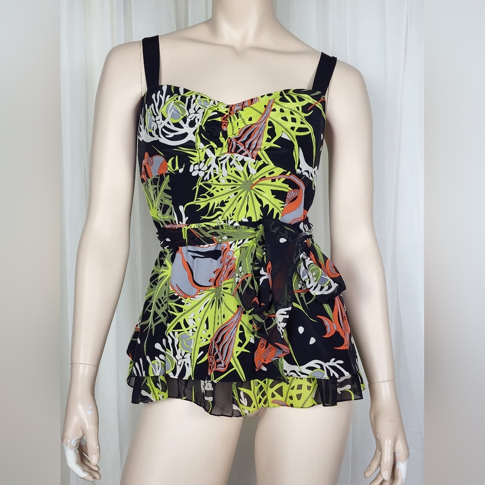 Y2K Nanette Lepore flirty silk tropical seascape fish strapless top sz 12